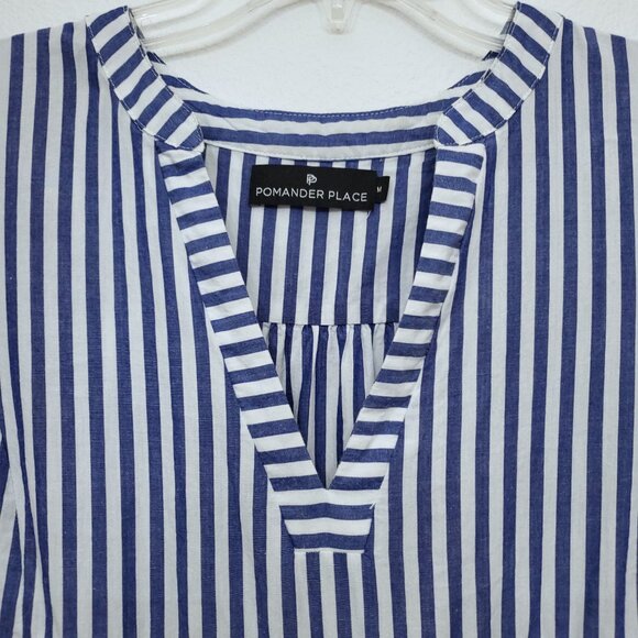 Tuckernuck Pomander Place Blue and White Stripe Cotton Poplin Kenzo Dress Medium - Picture 3 of 13